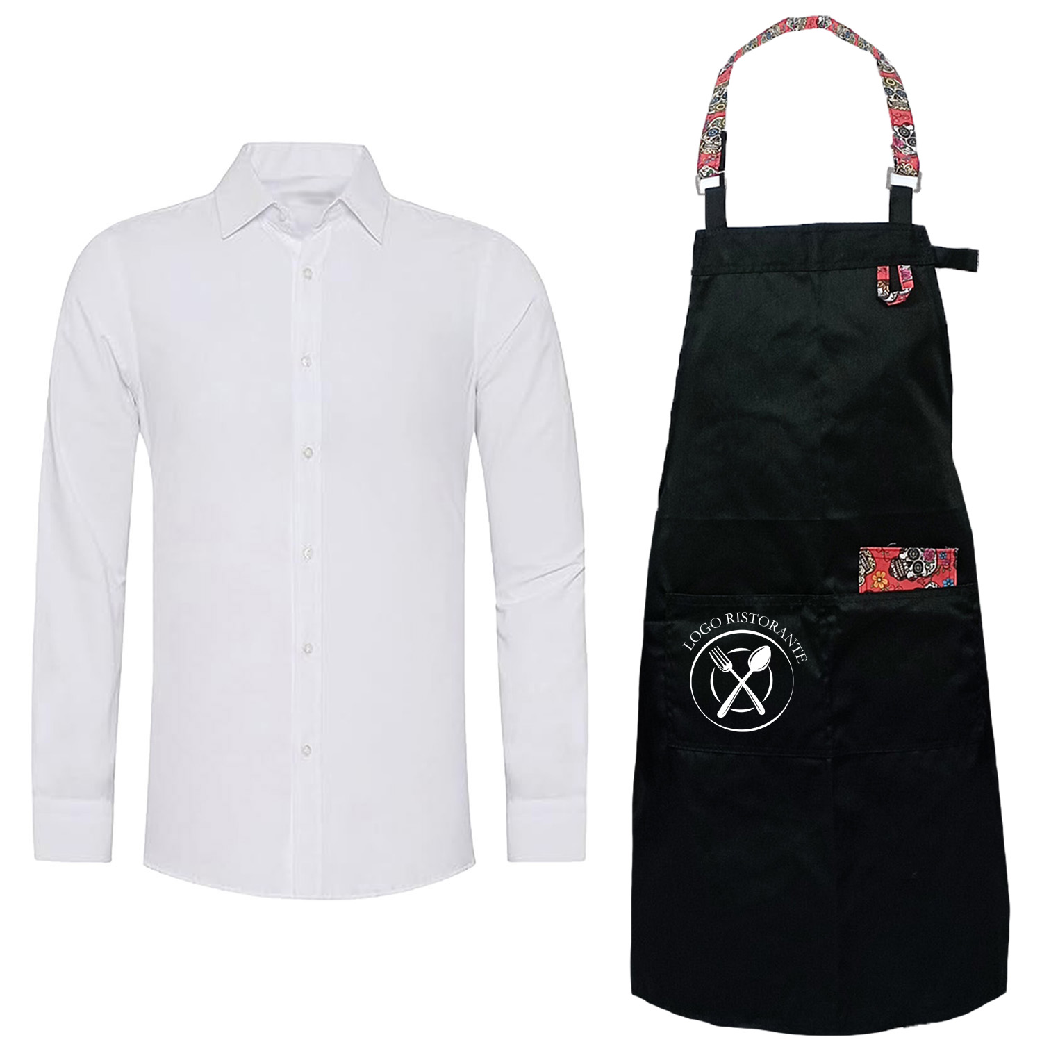 Kit professionale uomo Cameriere di sala per Camicia e Grembiule in 2 varianti Taglia unica made in italy